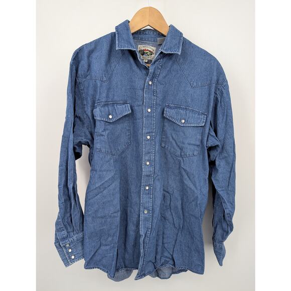 EUC VTG Cumberland Outfitters Pearl Snap Button Up Long Sleeve Blue Shirt Size L - Picture 1 of 5